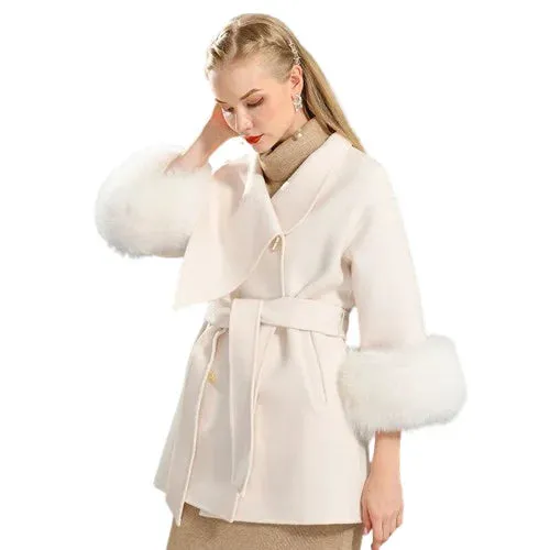 Cashmere coat with large fur cuffs