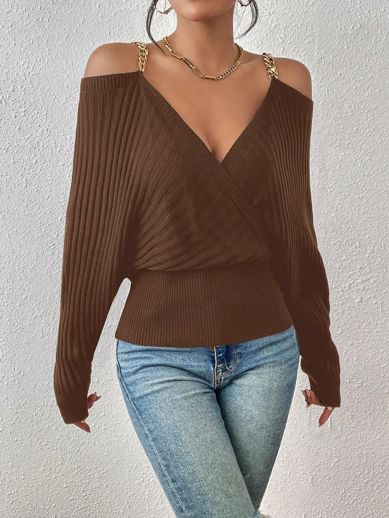 Chain Detail Off the Shoulder Sweater