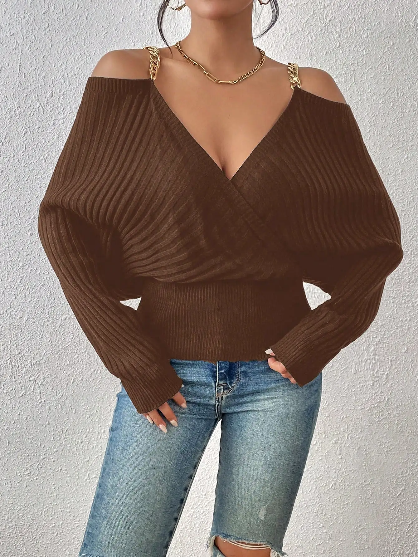 Chain Detail Off the Shoulder Sweater