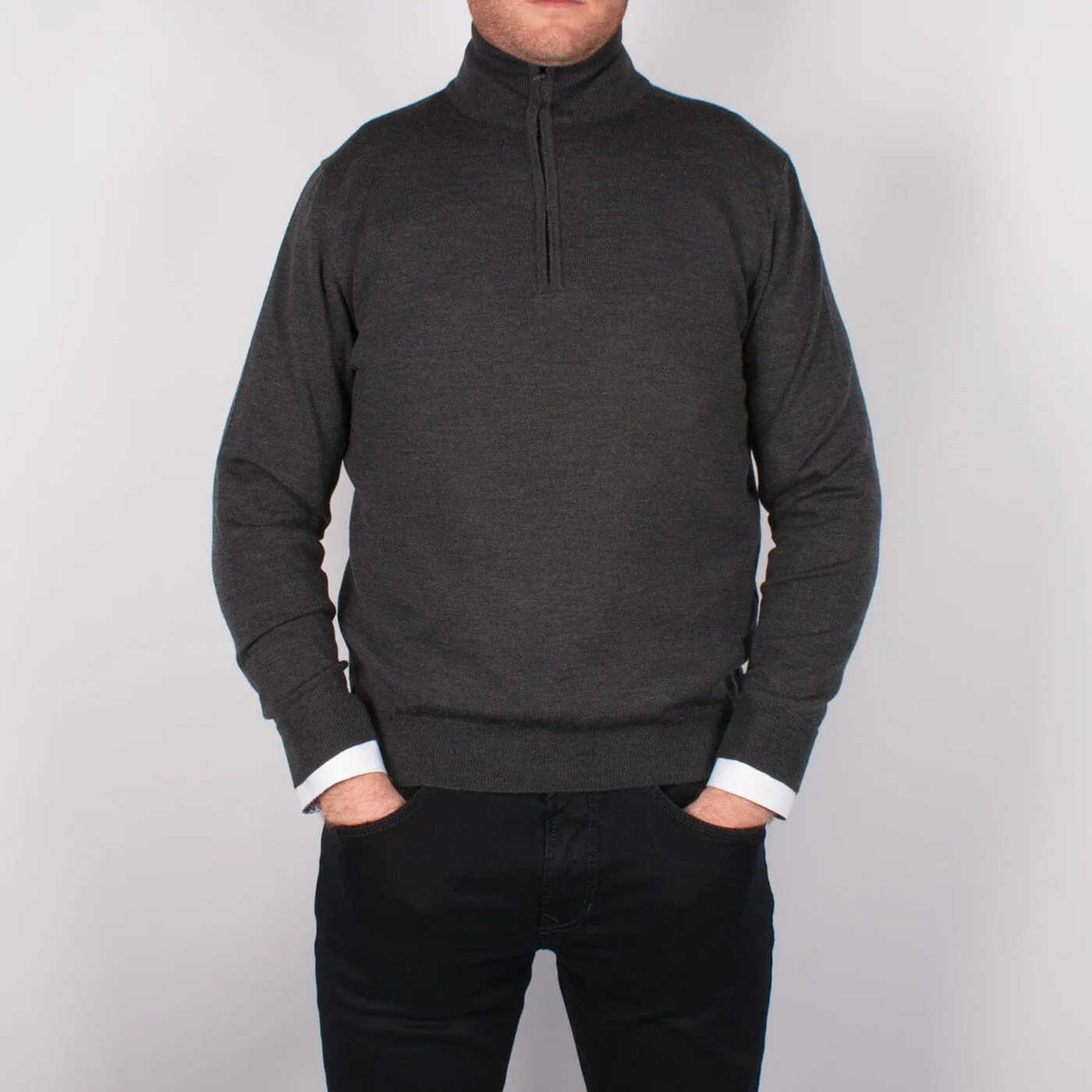 Charcoal Merino Half Zip Sweater