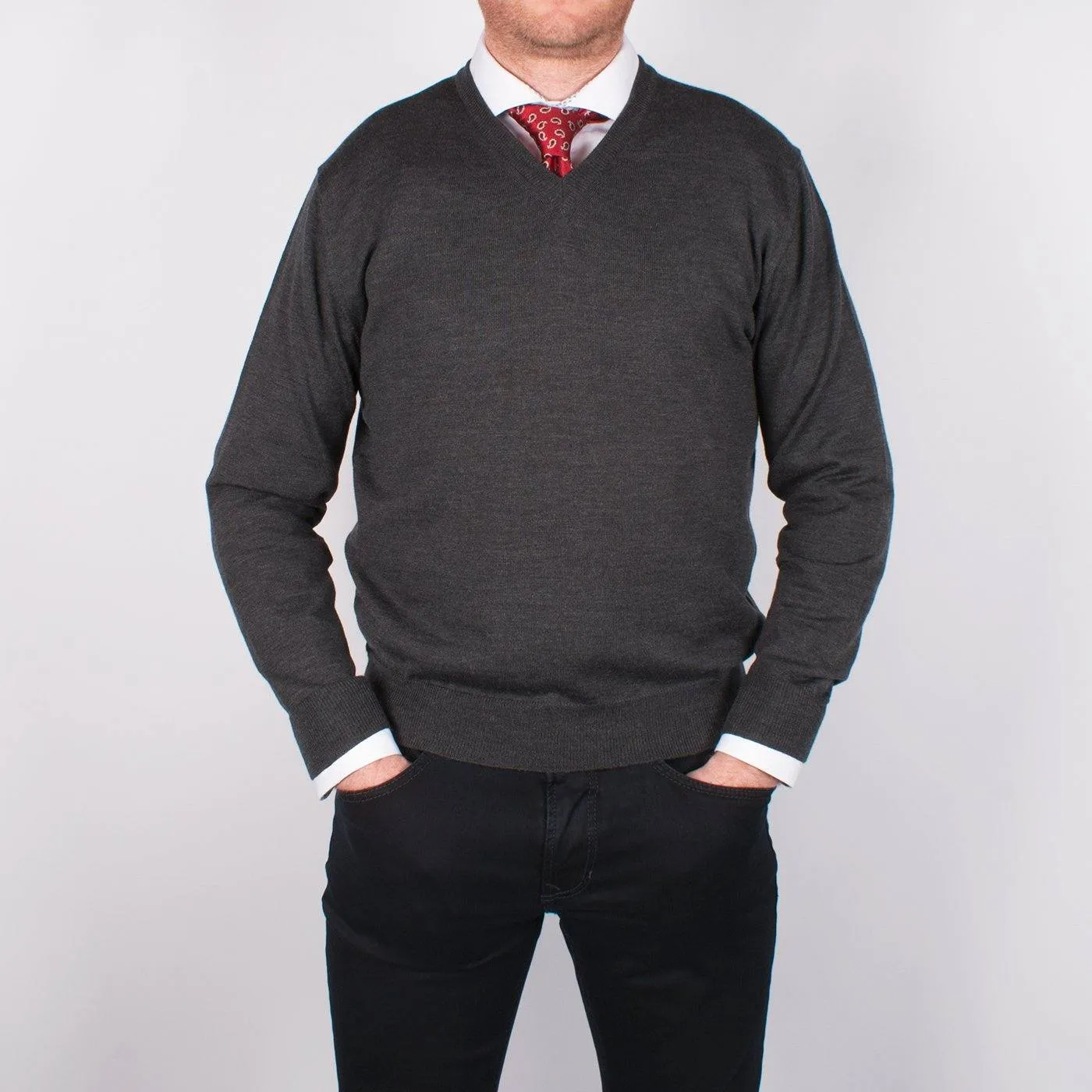 Charcoal Merino V-neck Sweater