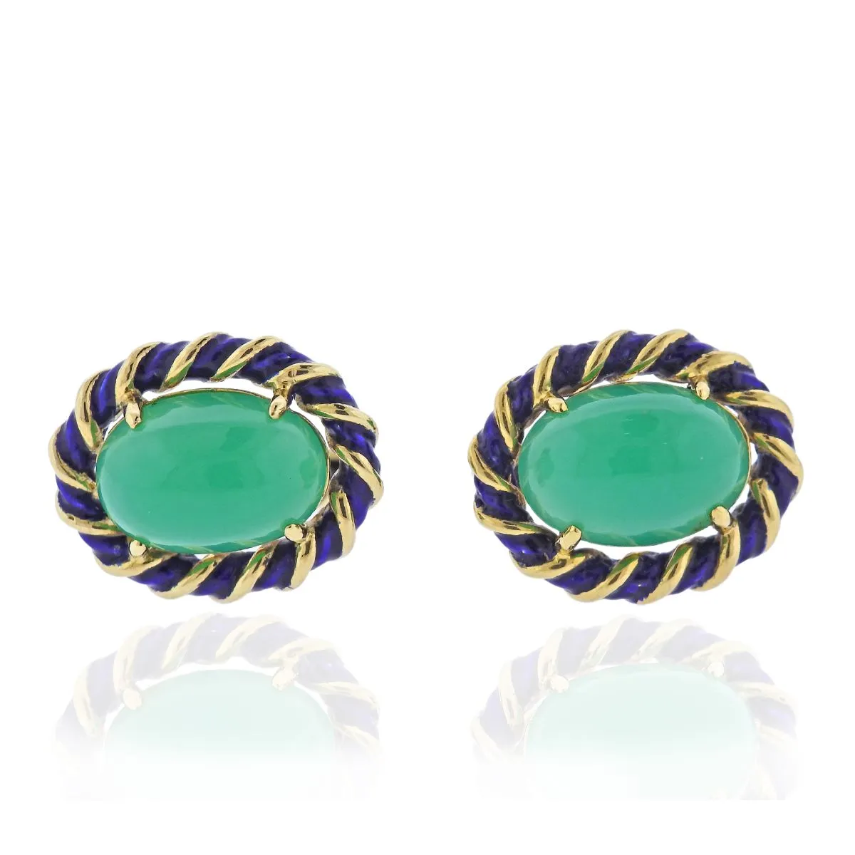 Chrysoprase Enamel Gold Cufflinks