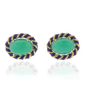 Chrysoprase Enamel Gold Cufflinks