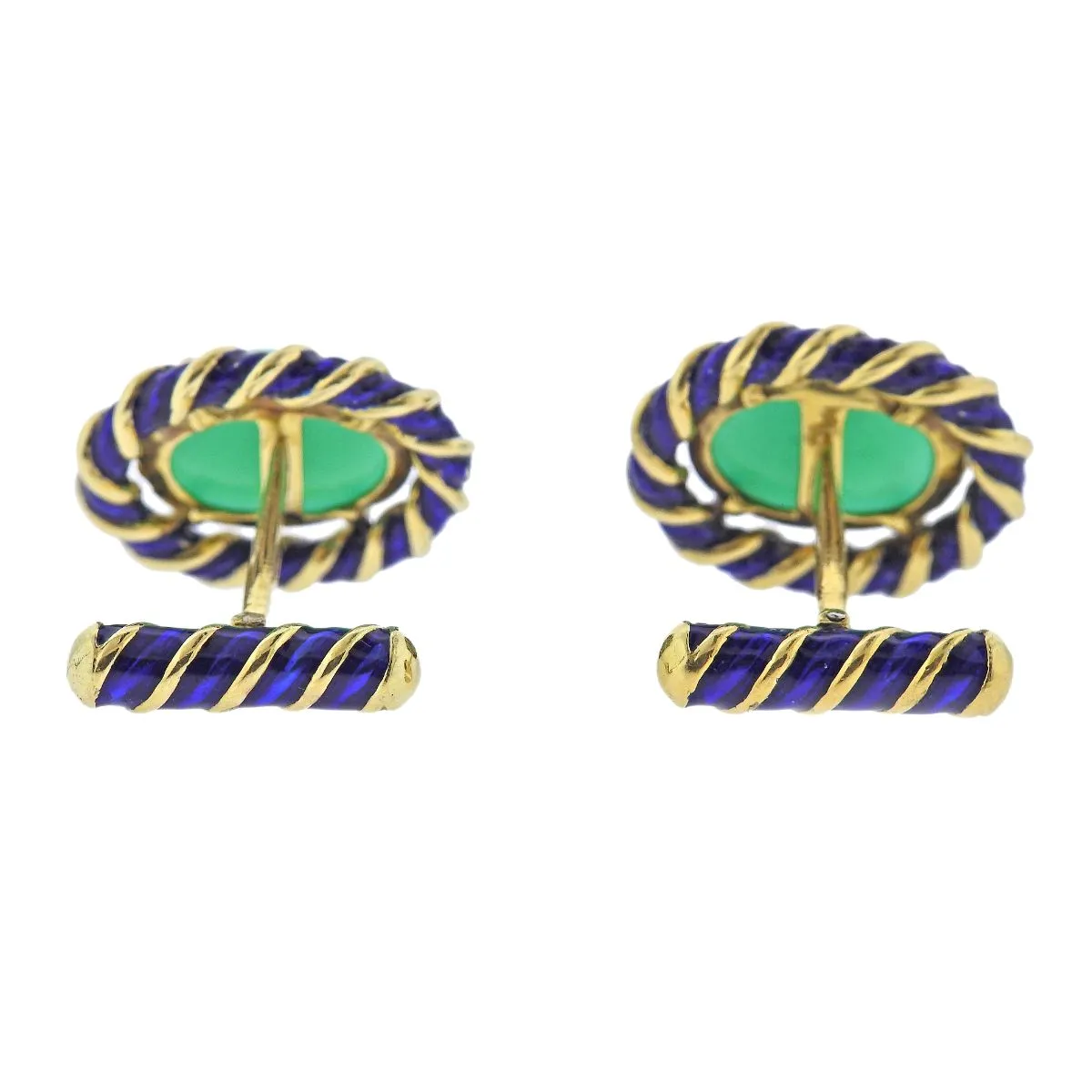 Chrysoprase Enamel Gold Cufflinks