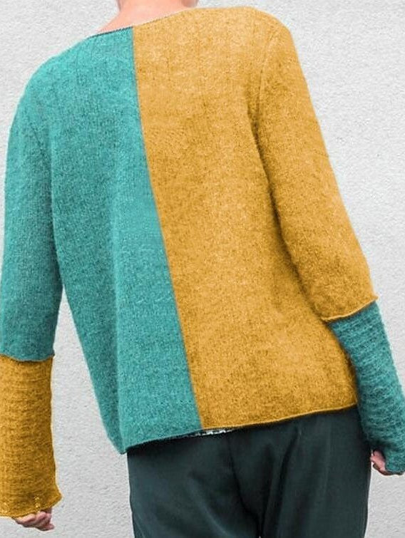 Color Block Knitted Button Women's Cardigan