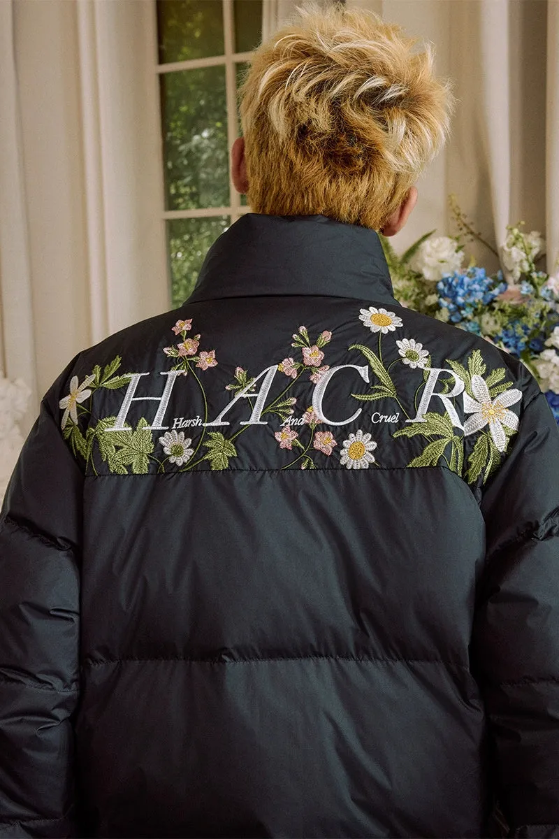 Colorblock Floral Embroidered Puffer