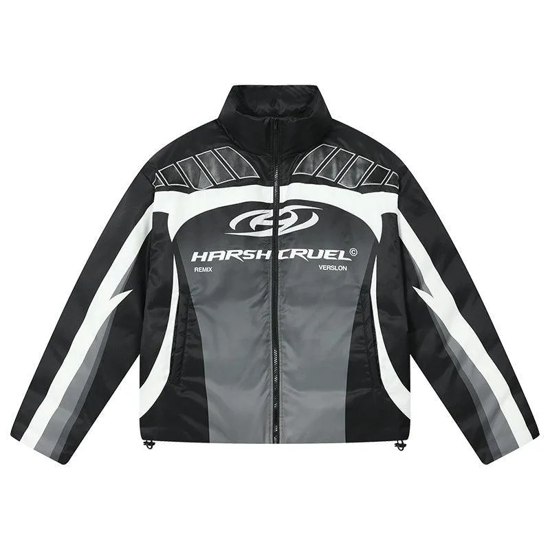 Colorblock Racing Gradient Puffer Jacket