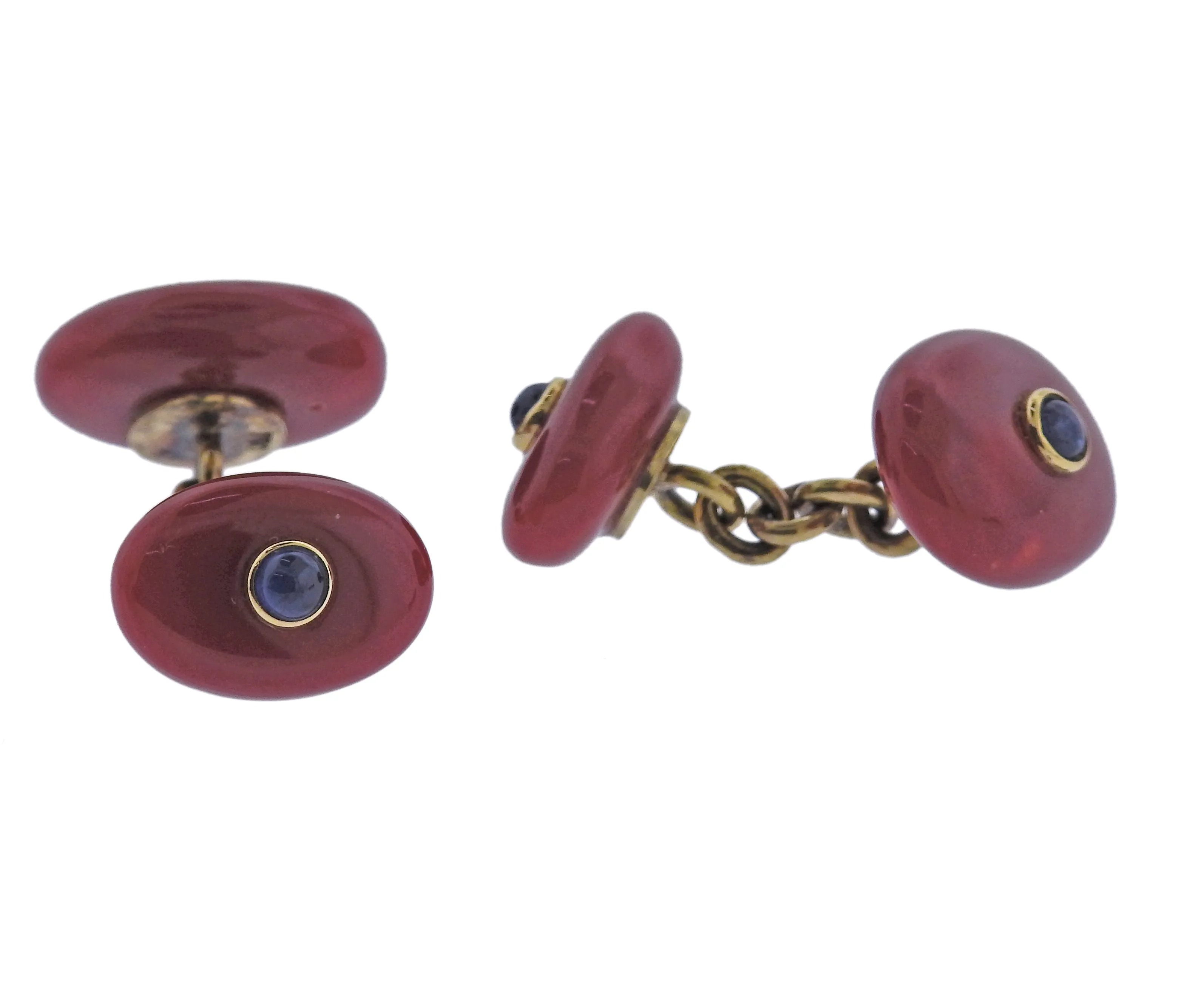 Coral Sapphire Gold Cufflinks Studs Set