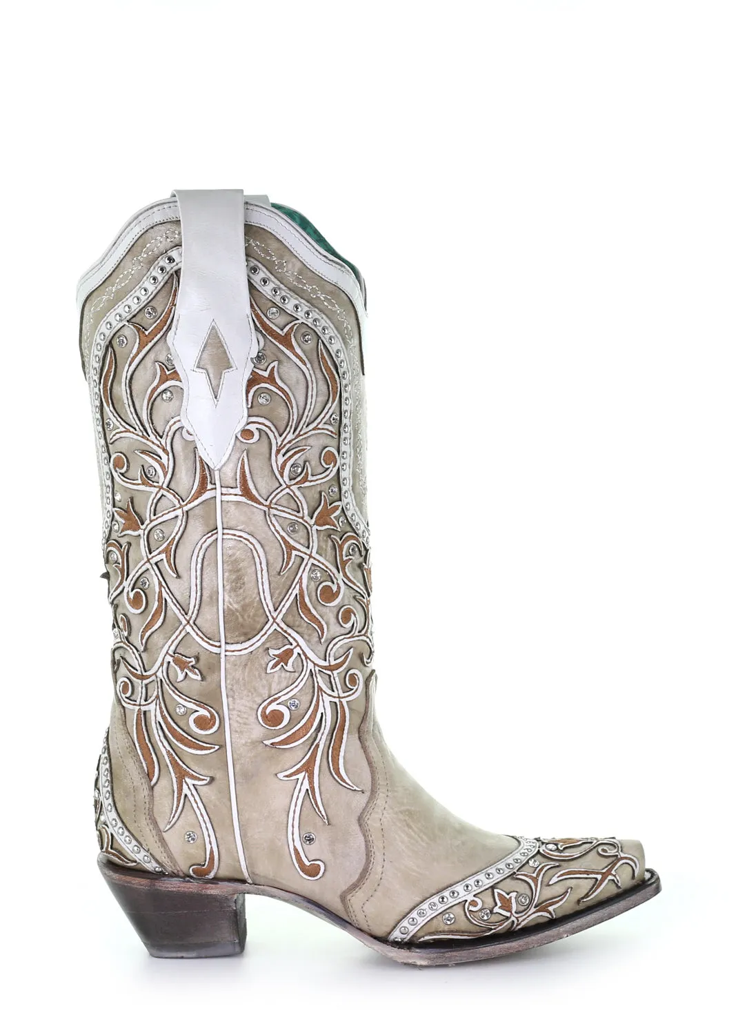 Corral Womens Stud Overlay Cowboy Boots Leather White