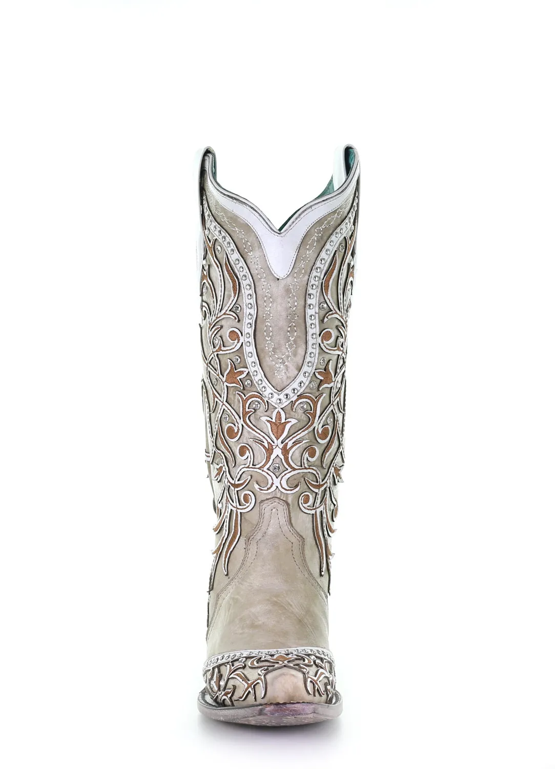 Corral Womens Stud Overlay Cowboy Boots Leather White