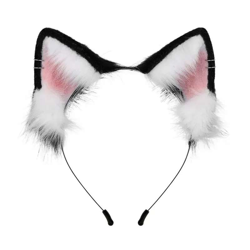 Cute Cat Ear Cosplay Hair Hoop with Flower Hairpin Woman Teens Headband for Live Broadcast Cartoon Carnivals Hairband