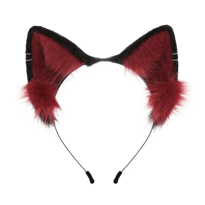 Cute Cat Ear Cosplay Hair Hoop with Flower Hairpin Woman Teens Headband for Live Broadcast Cartoon Carnivals Hairband