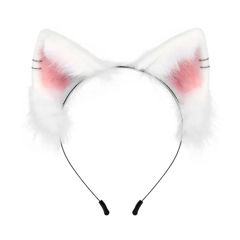 Cute Cat Ear Cosplay Hair Hoop with Flower Hairpin Woman Teens Headband for Live Broadcast Cartoon Carnivals Hairband