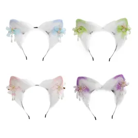 Cute Cat Ear Cosplay Hair Hoop with Flower Hairpin Woman Teens Headband for Live Broadcast Cartoon Carnivals Hairband