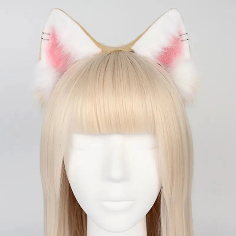 Cute Cat Ear Cosplay Hair Hoop with Flower Hairpin Woman Teens Headband for Live Broadcast Cartoon Carnivals Hairband