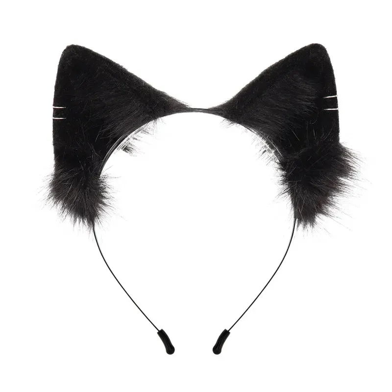 Cute Cat Ear Cosplay Hair Hoop with Flower Hairpin Woman Teens Headband for Live Broadcast Cartoon Carnivals Hairband