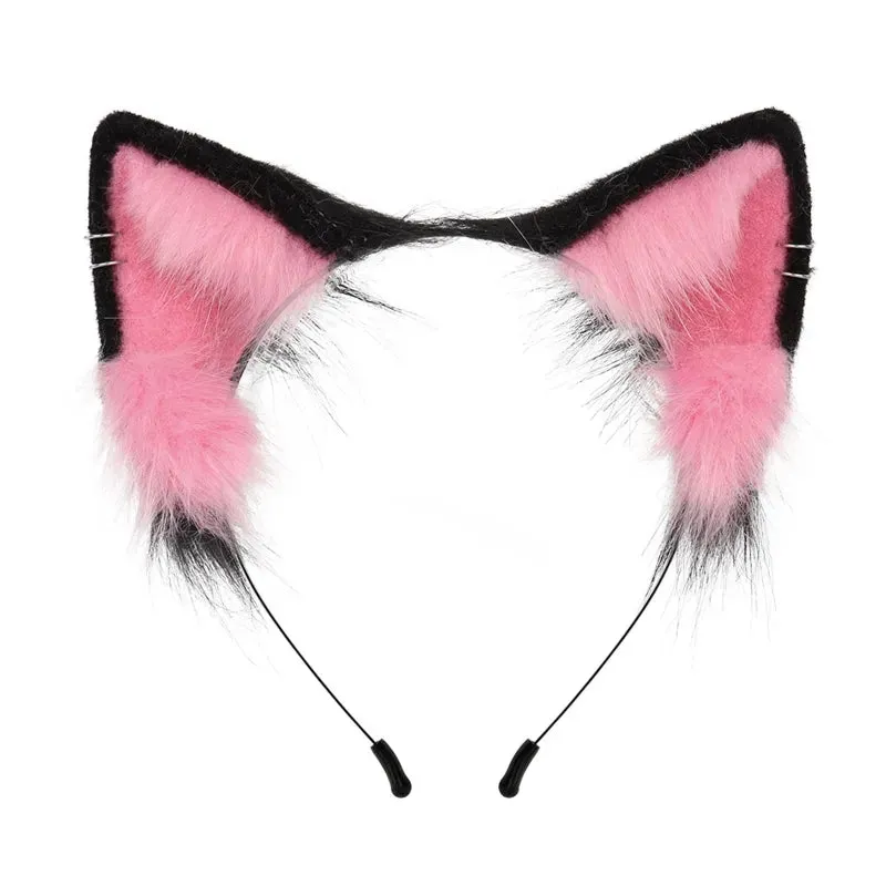 Cute Cat Ear Cosplay Hair Hoop with Flower Hairpin Woman Teens Headband for Live Broadcast Cartoon Carnivals Hairband