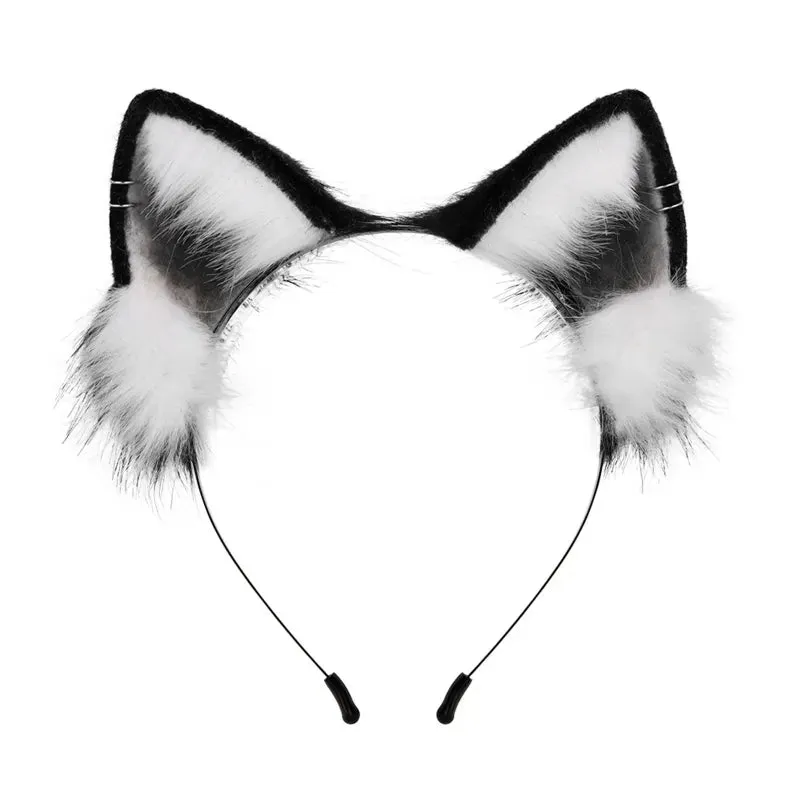 Cute Cat Ear Cosplay Hair Hoop with Flower Hairpin Woman Teens Headband for Live Broadcast Cartoon Carnivals Hairband