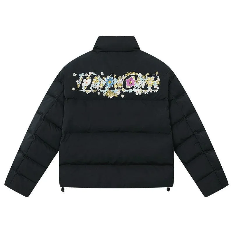 Cutout Cartoon Embroidered Puffer Jacket