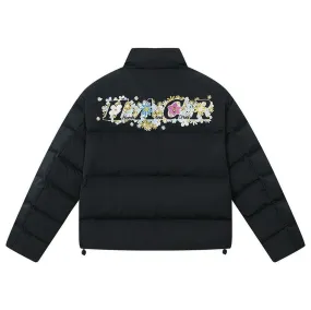 Cutout Cartoon Embroidered Puffer Jacket