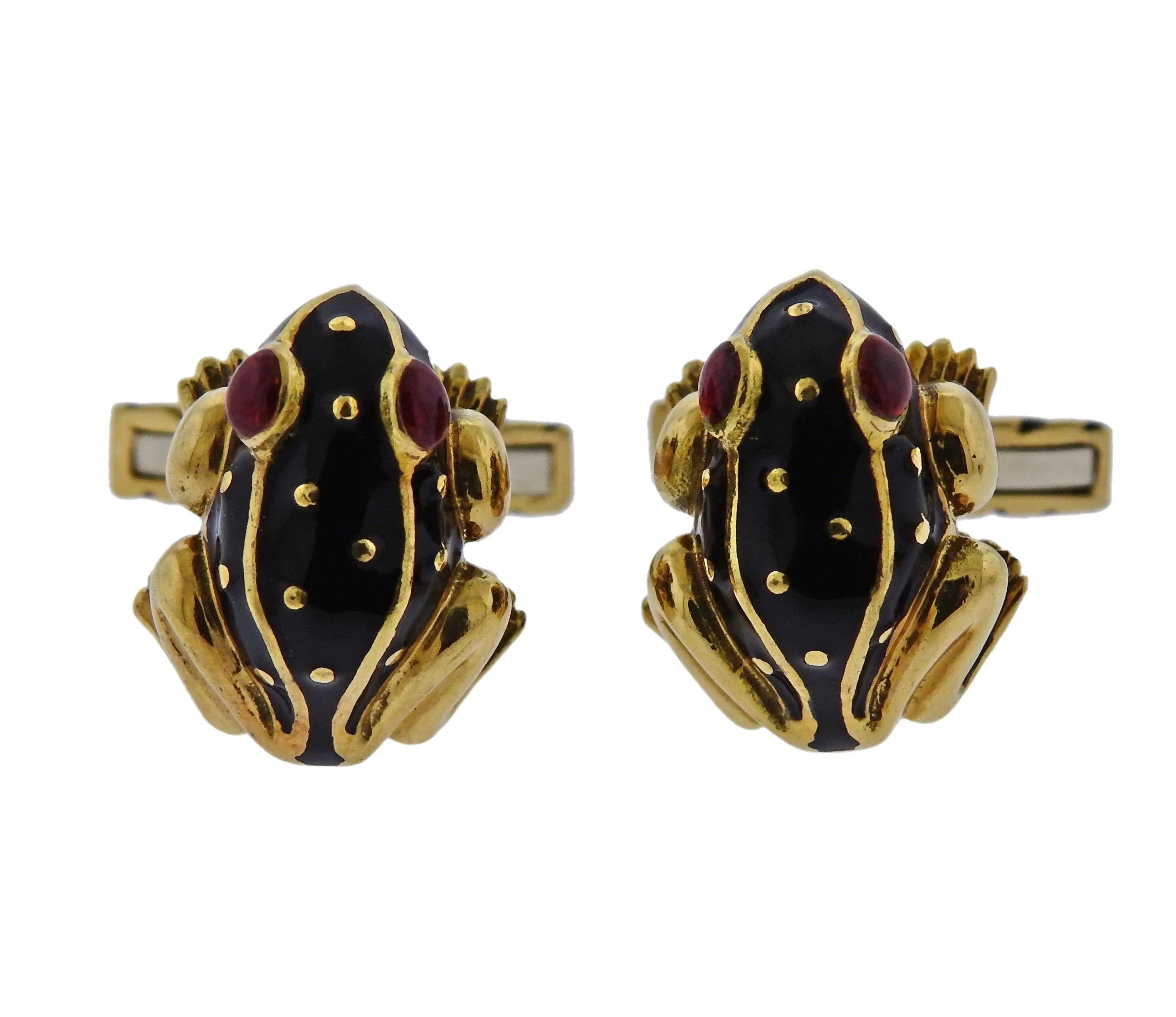 David Webb Enamel Frog Cufflinks Studs Set