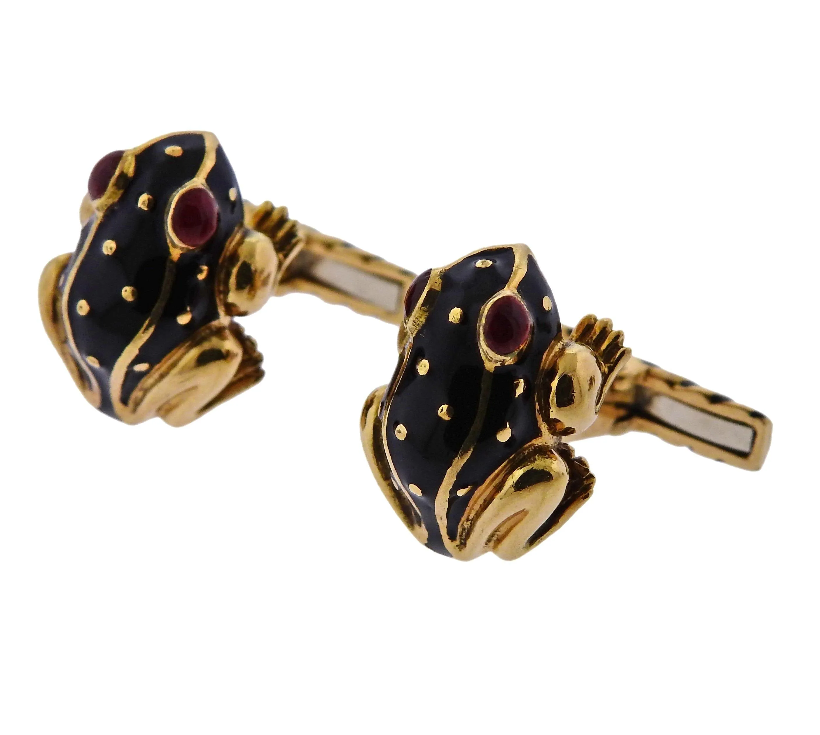 David Webb Enamel Frog Cufflinks Studs Set