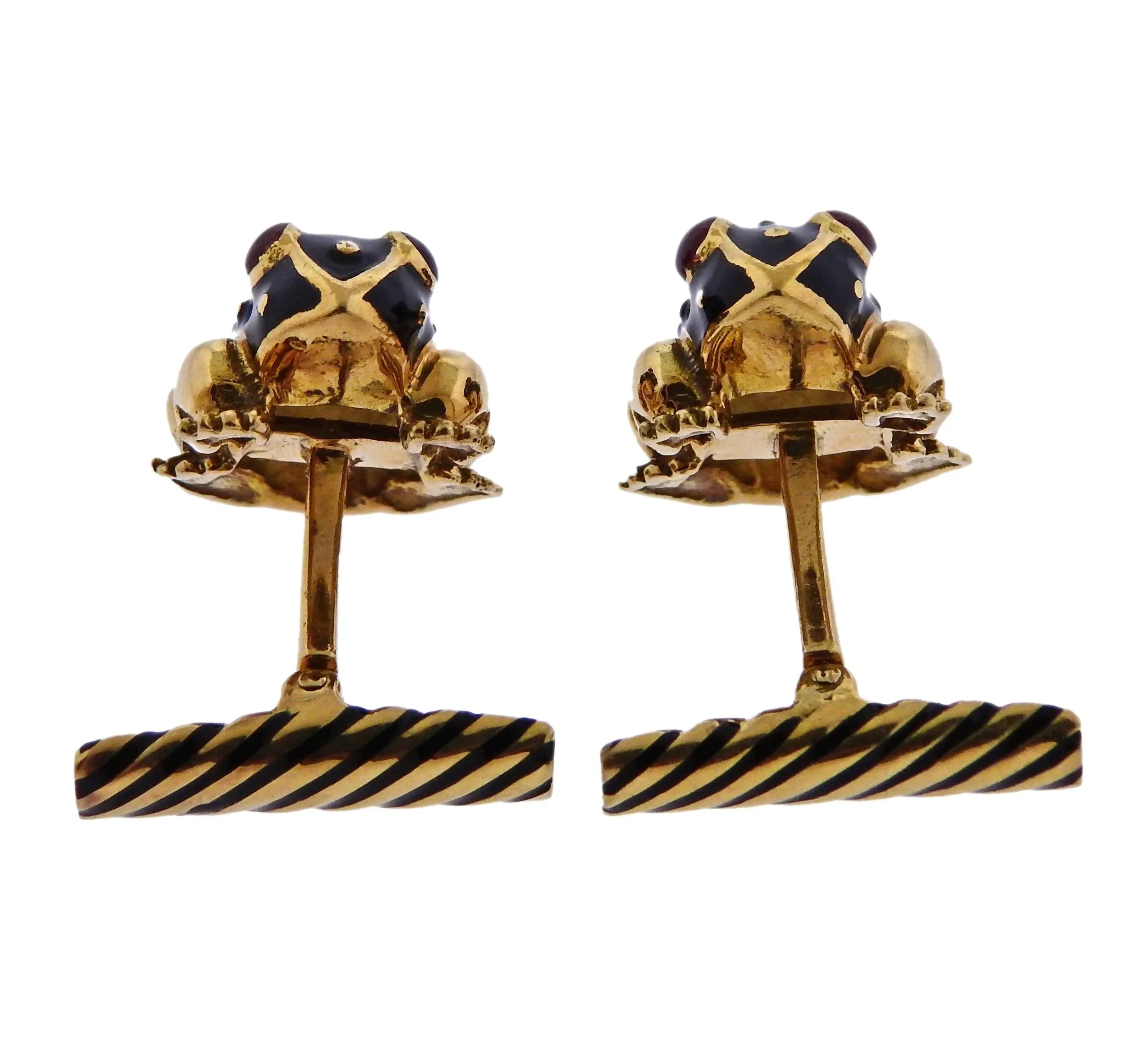 David Webb Enamel Frog Cufflinks Studs Set