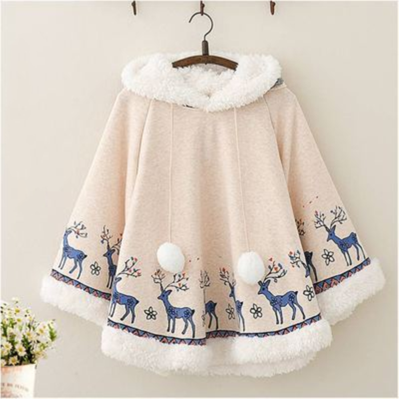 Deer Printing Hoodie Cloak AD12706