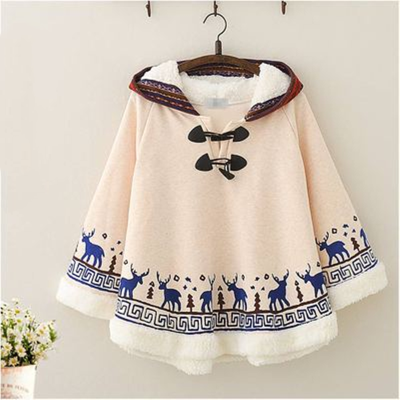 Deer Printing Hoodie Cloak AD12706