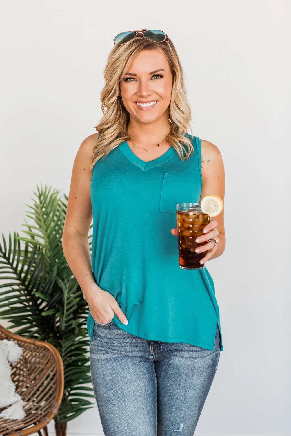 Doesn't Have To Be Goodbye Pocket Tank- Teal