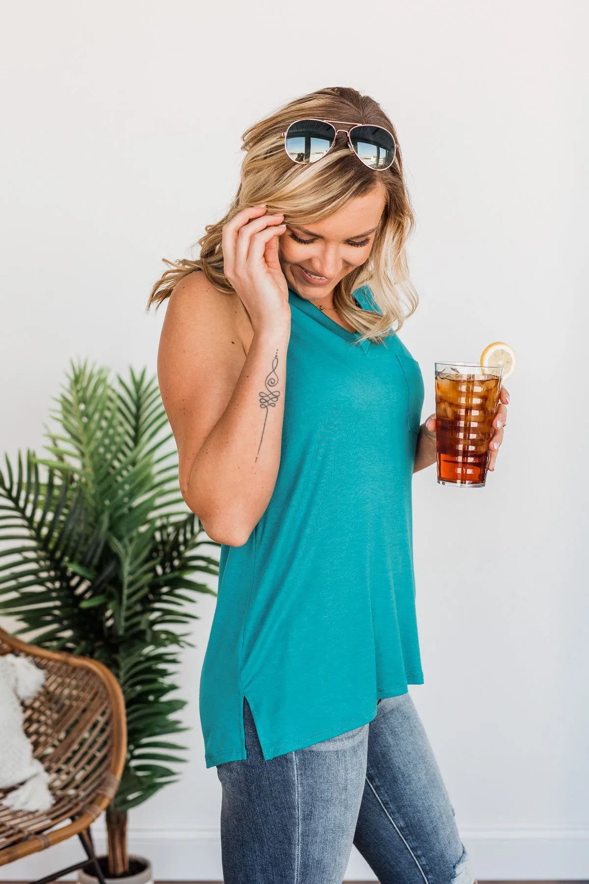 Doesn't Have To Be Goodbye Pocket Tank- Teal