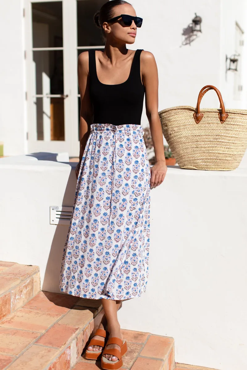 Drawstring Skirt - Indienne Flowers Blue