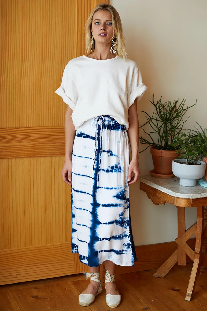 Drawstring Skirt - Tie Dye Indigo