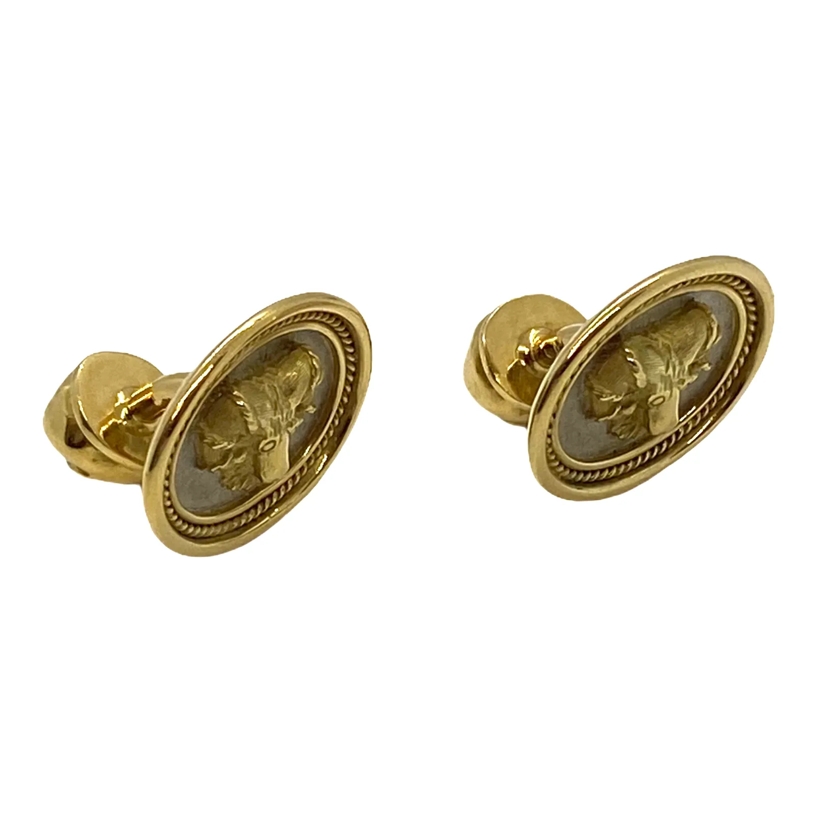 Elizabeth Gage 18K Gold Rams Head Motif Cufflinks