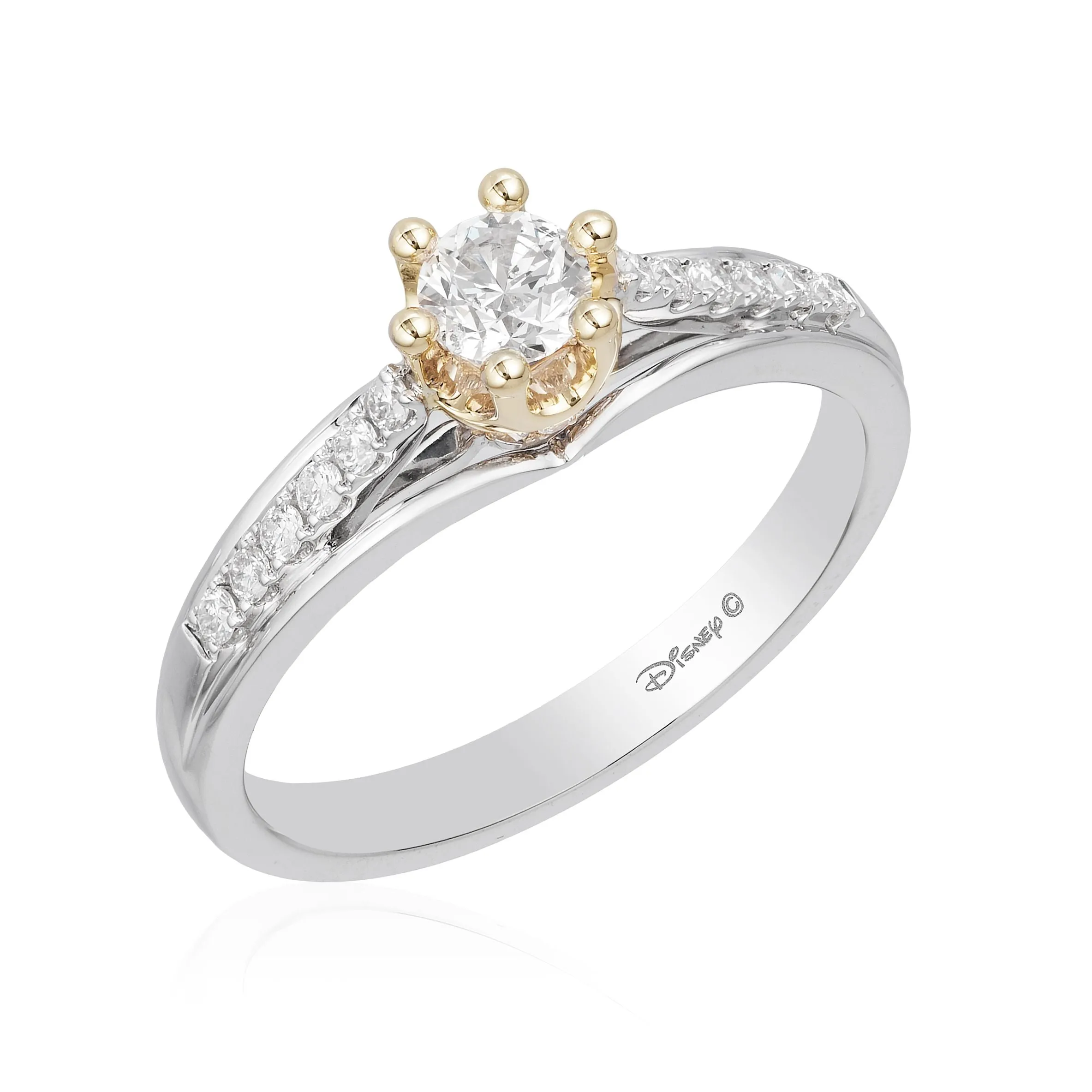 Enchanted Disney Fine Jewelry 14K White Gold and Yellow Gold 1/2 CTTW Crown Engagement Ring