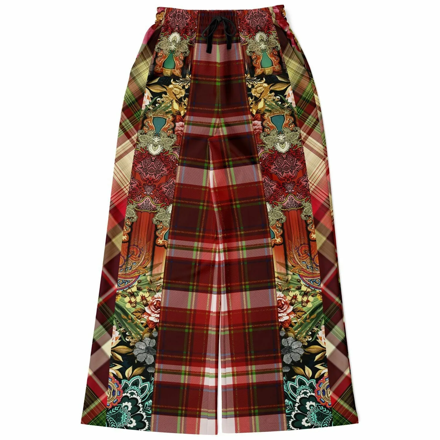 English Rose Plaid Eco-Poly Stretchy Phat Bellbottoms