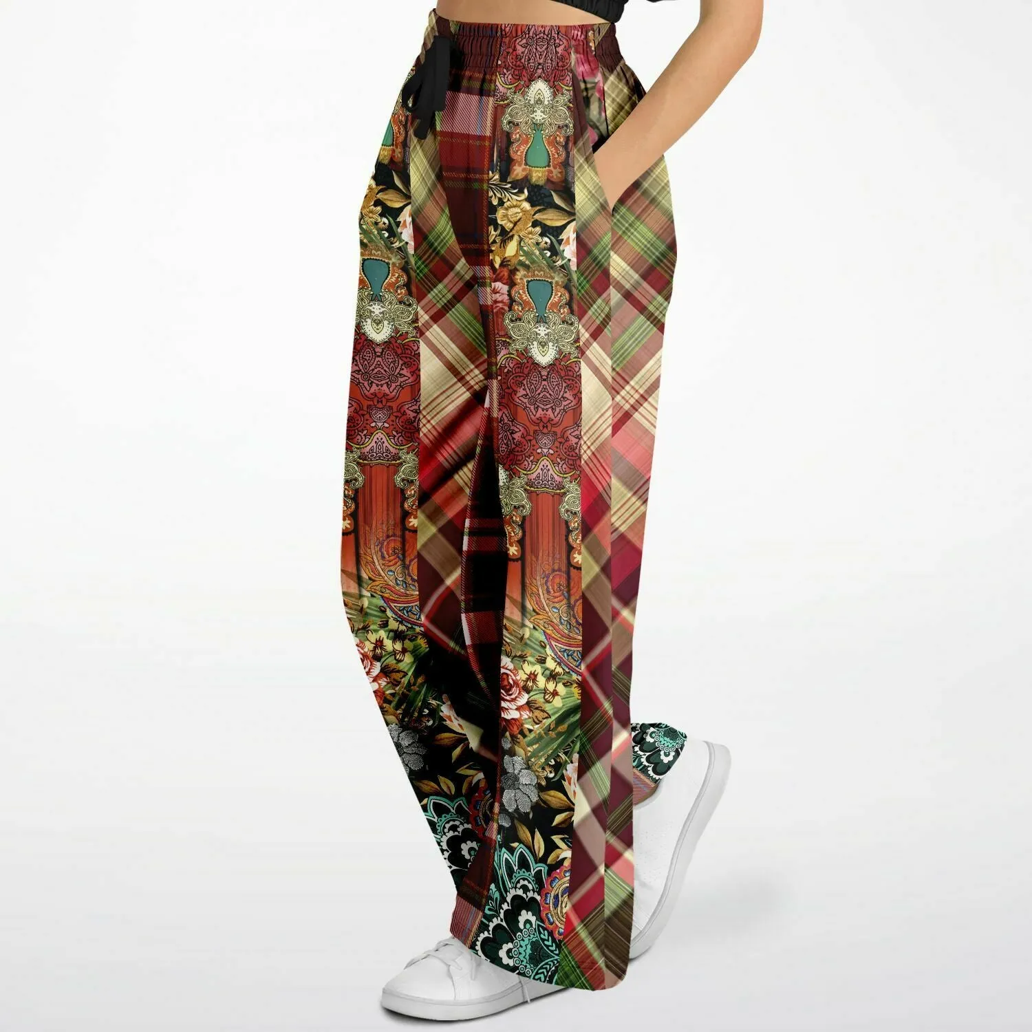 English Rose Plaid Eco-Poly Stretchy Phat Bellbottoms