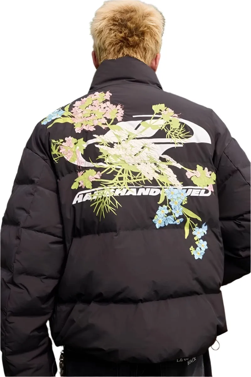 Floral Logo Embroidered Puffer Jacket