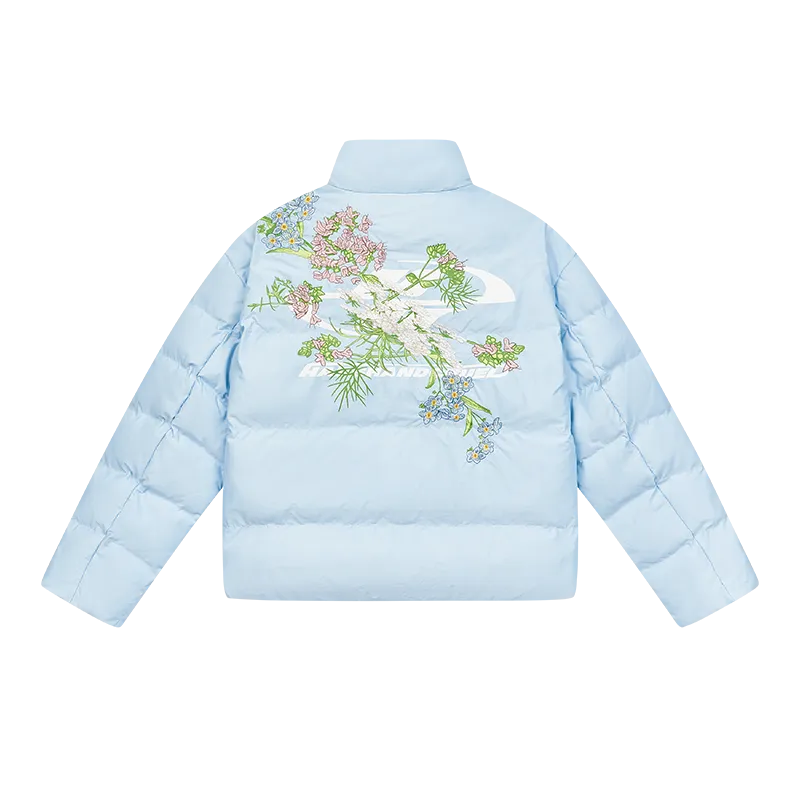 Floral Logo Embroidered Puffer Jacket