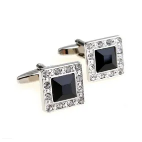 For Mens Cuff Buttons Black Crystal Cuff Links Abotoaduras Jewelry Shirt Cufflinks SM6