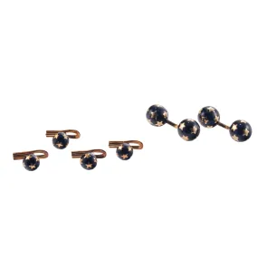 French Vintage Gold Enamel Star Ball Cufflinks Stud Set