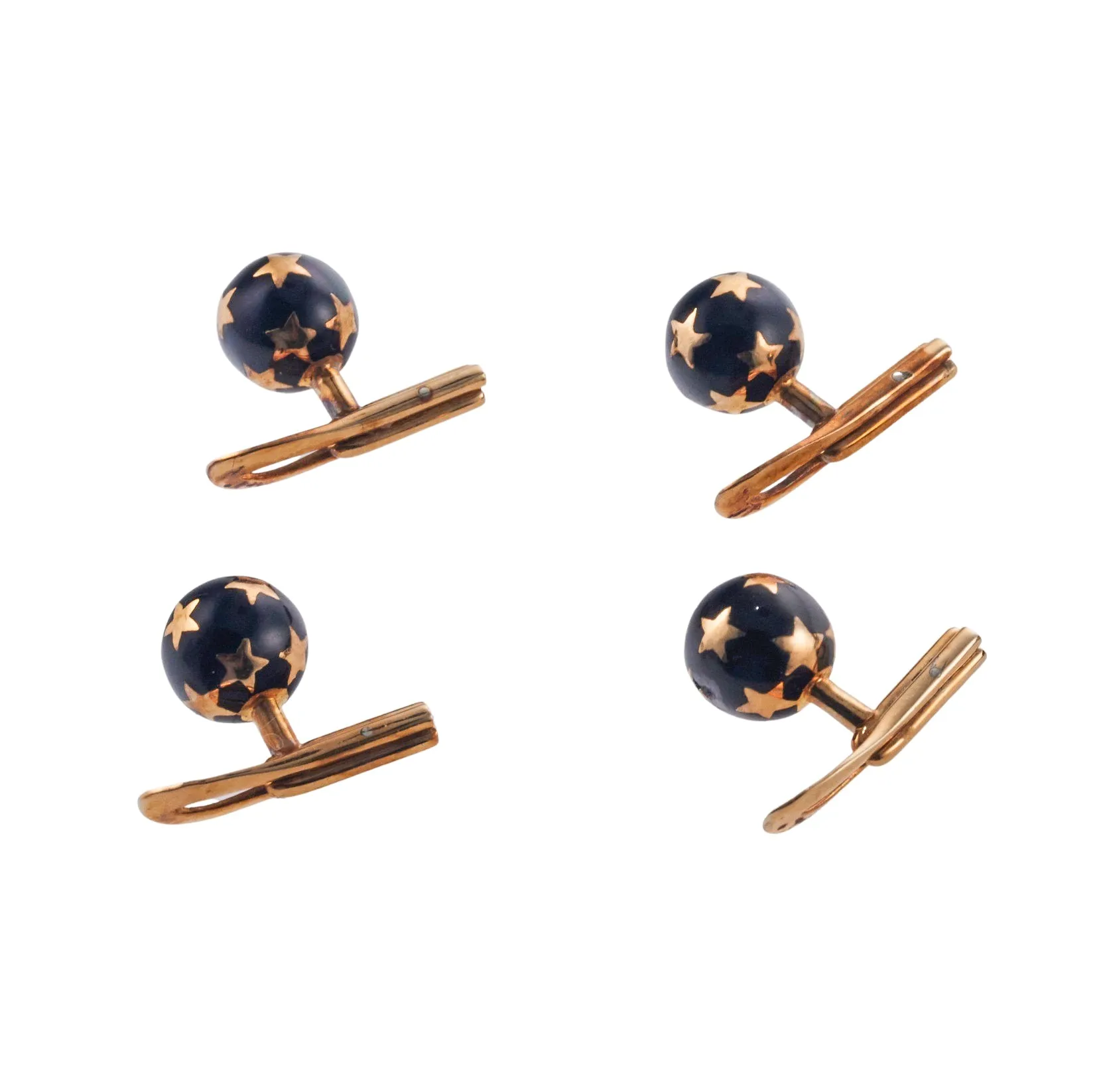 French Vintage Gold Enamel Star Ball Cufflinks Stud Set