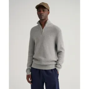 GANT Cotton Wool Ribbed Half-Zip Sweater Grey Melange 8060039