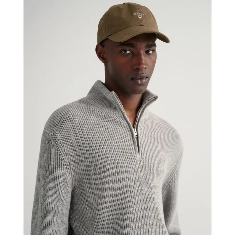 GANT Cotton Wool Ribbed Half-Zip Sweater Grey Melange 8060039