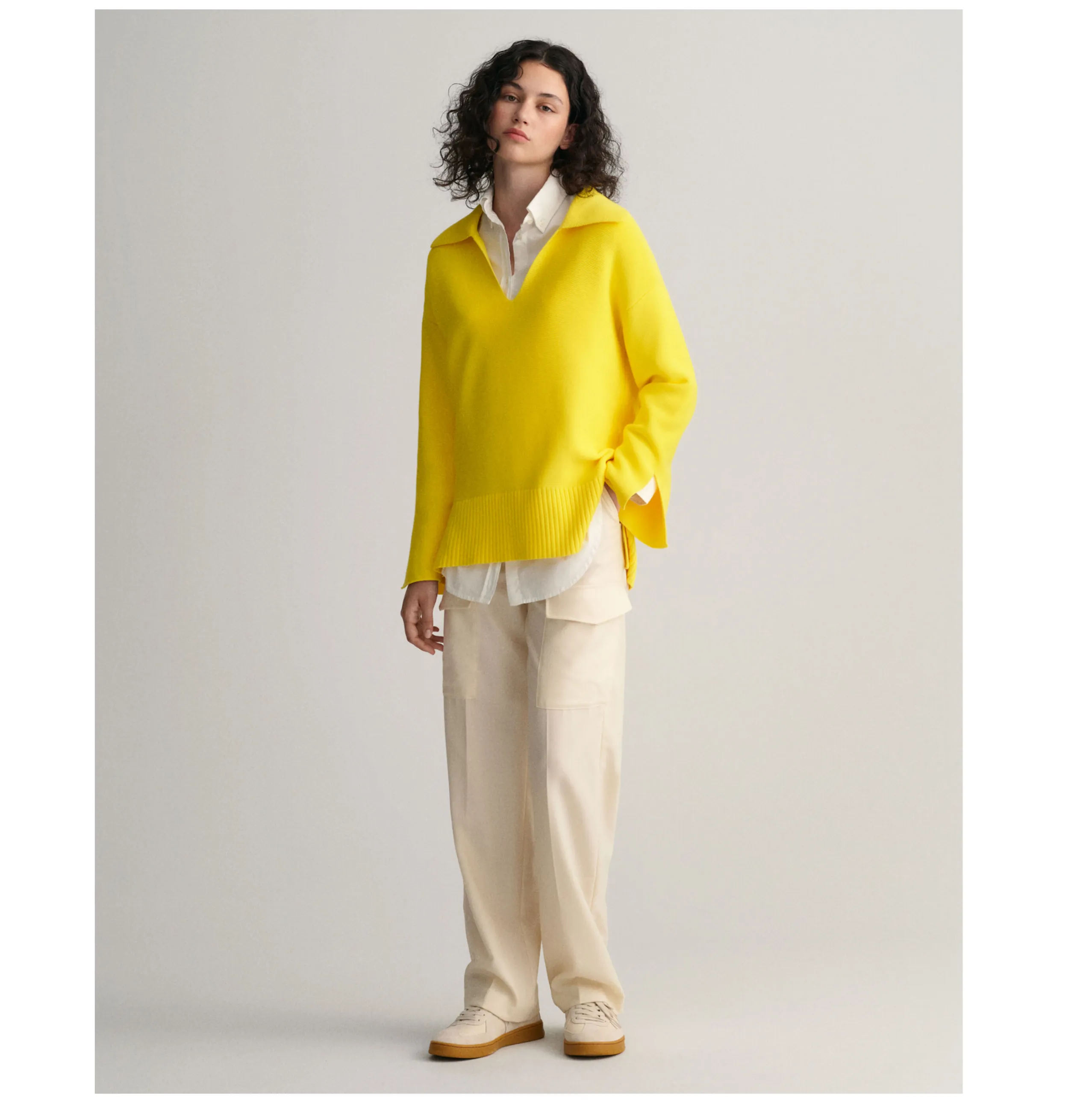 GANT Open Collar Knit Sweater in Electric Yellow 4143