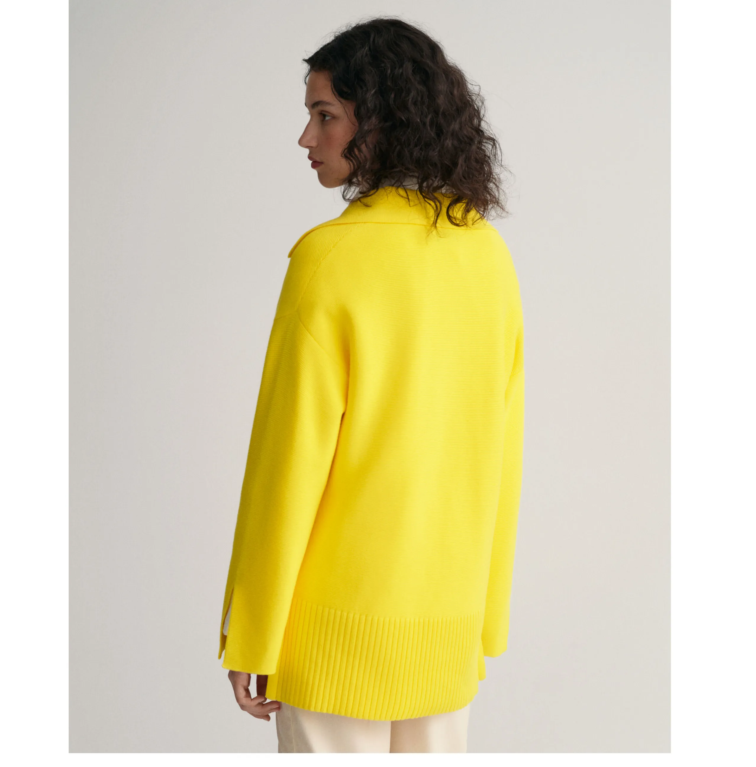 GANT Open Collar Knit Sweater in Electric Yellow 4143