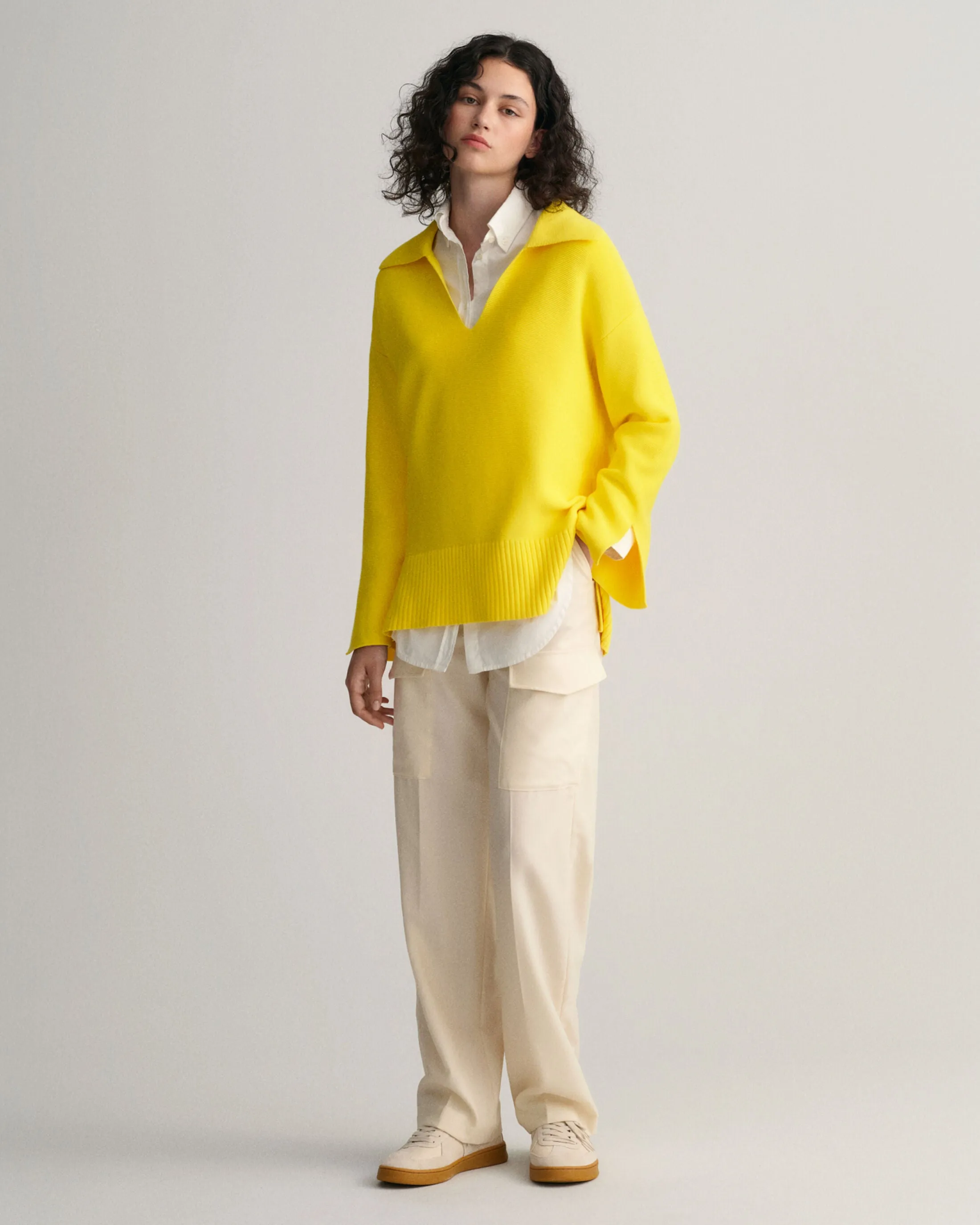 GANT Open Collar Knit Sweater in Electric Yellow 4143