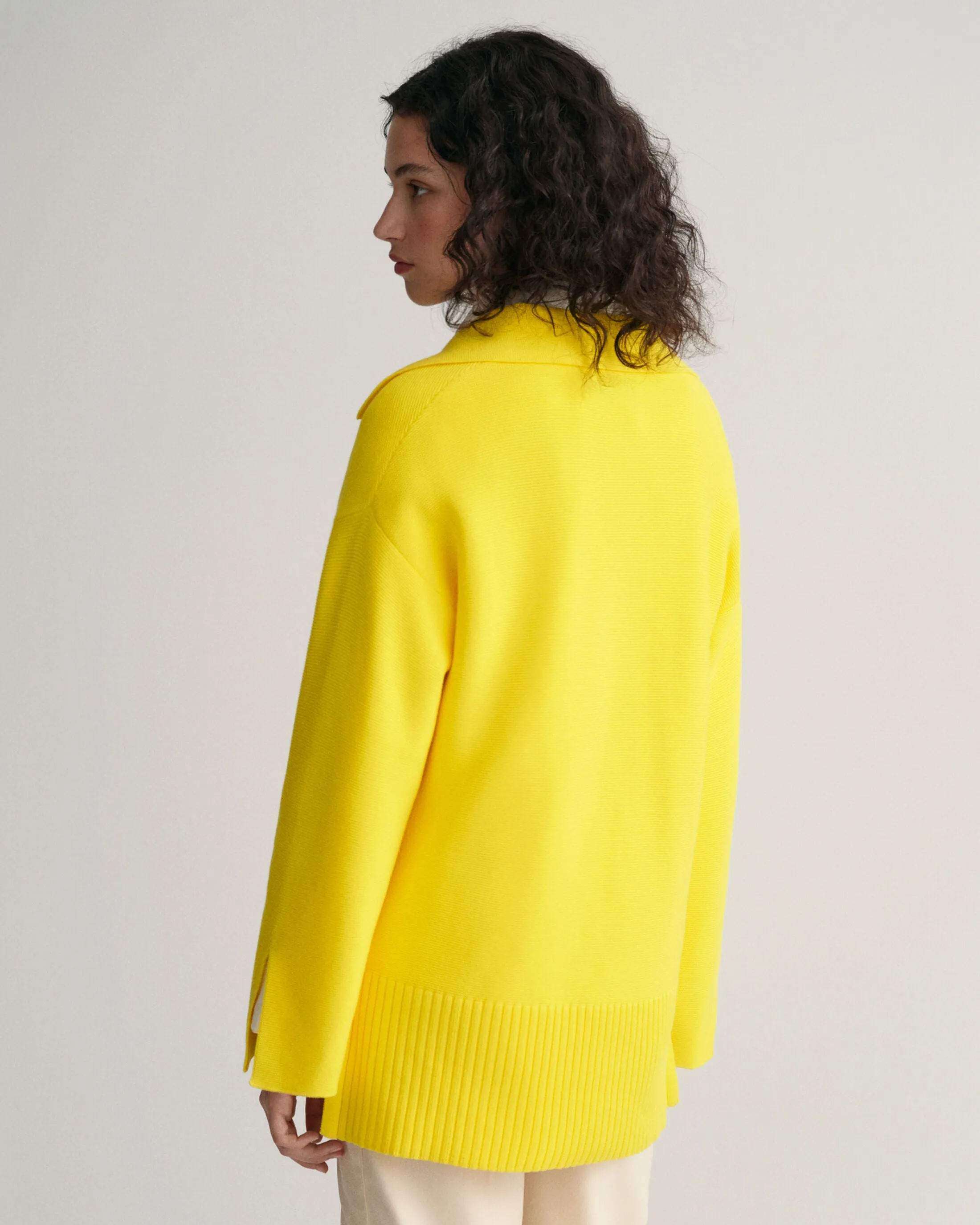 GANT Open Collar Knit Sweater in Electric Yellow 4143