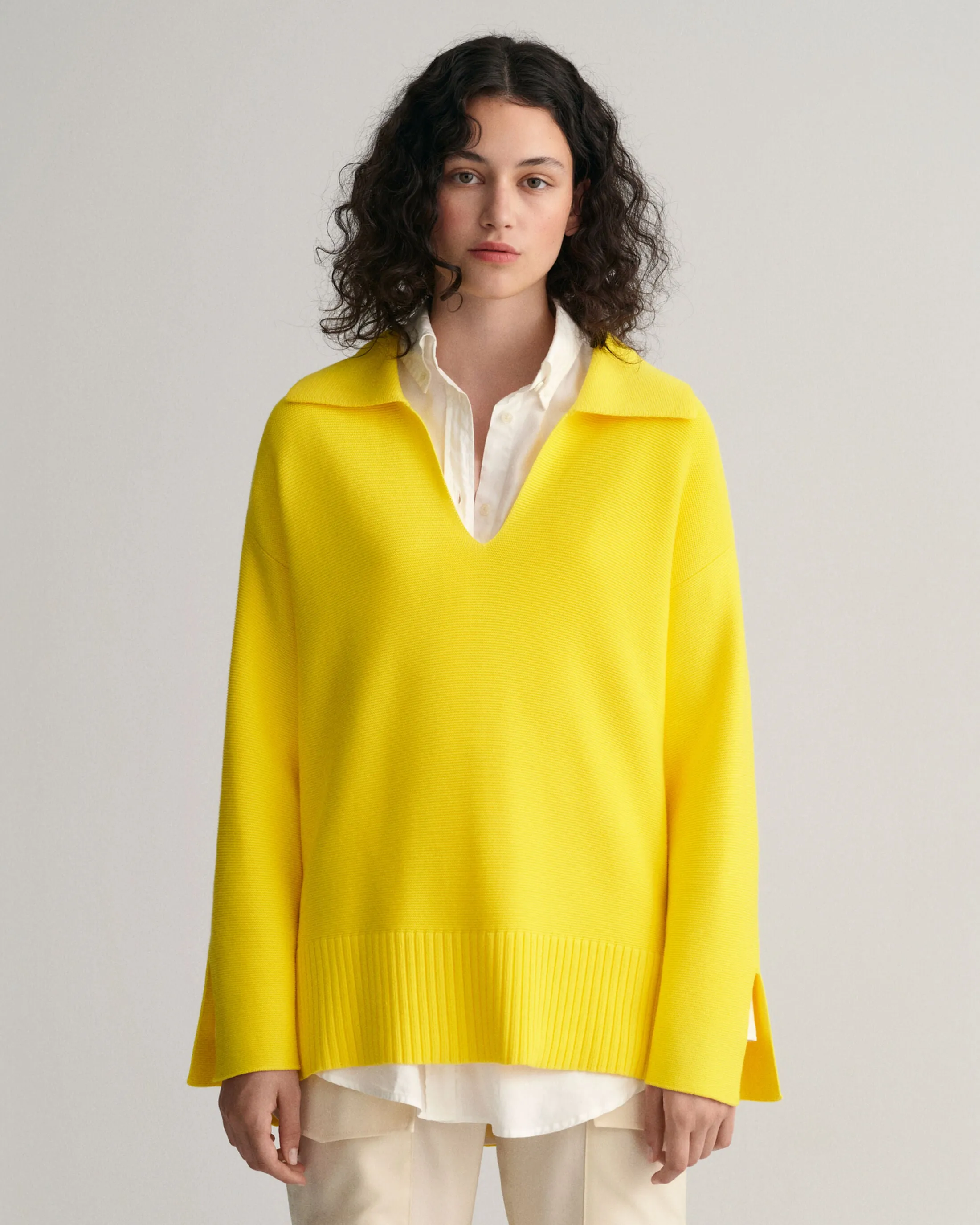 GANT Open Collar Knit Sweater in Electric Yellow 4143