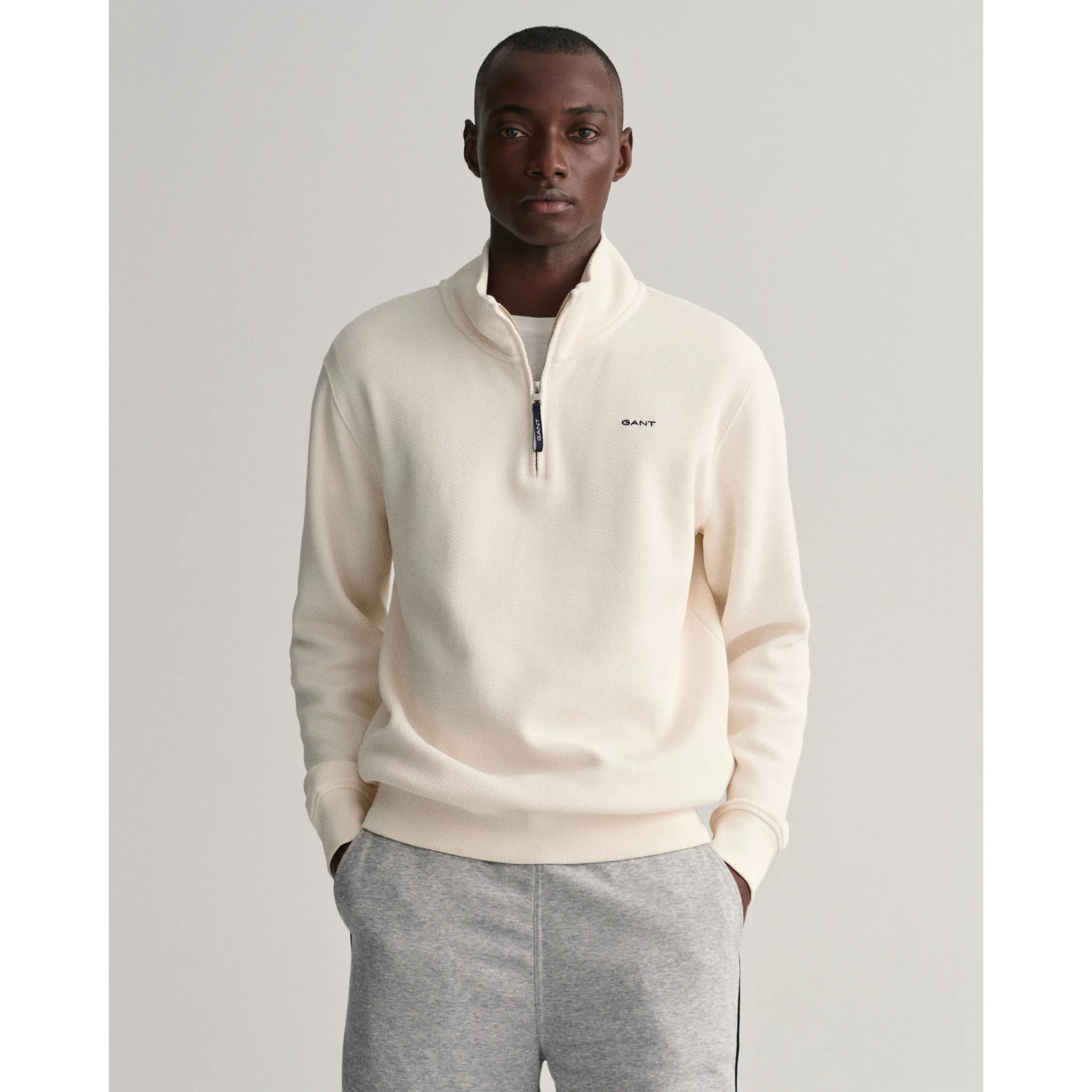 GANT Waffle Texture Half-Zip Sweater Cream 2026046